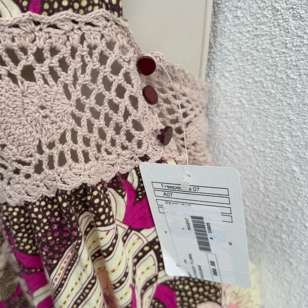 Free People Kitschy Floral Print & Crochet Halter Large